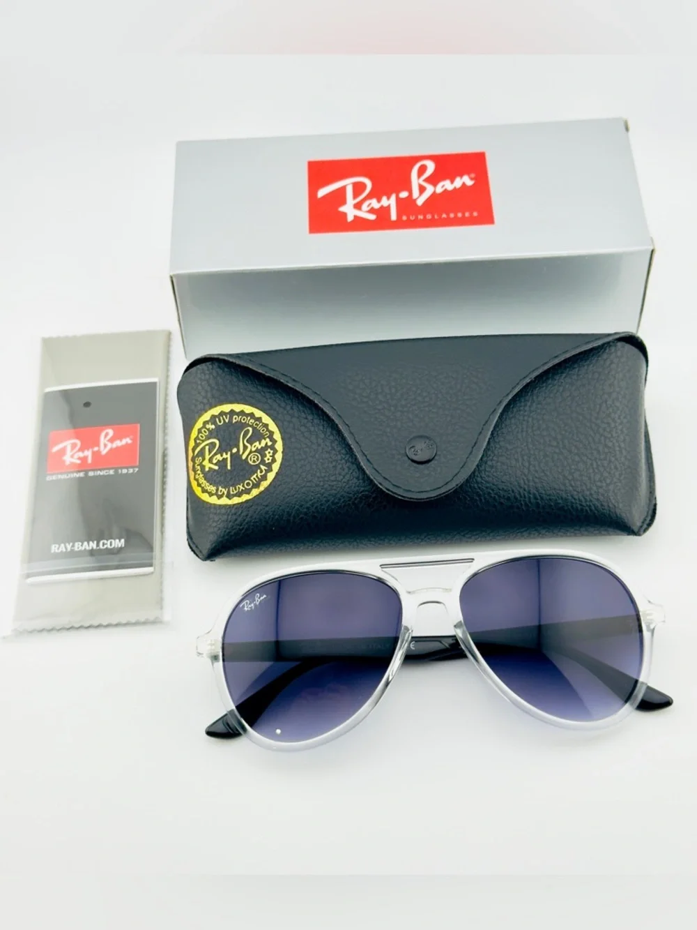 Ray-Ban Aviator Sunglasses RB4376 Transparent Frame with Gradient Dark Gray Lens - Picture 16 of 16